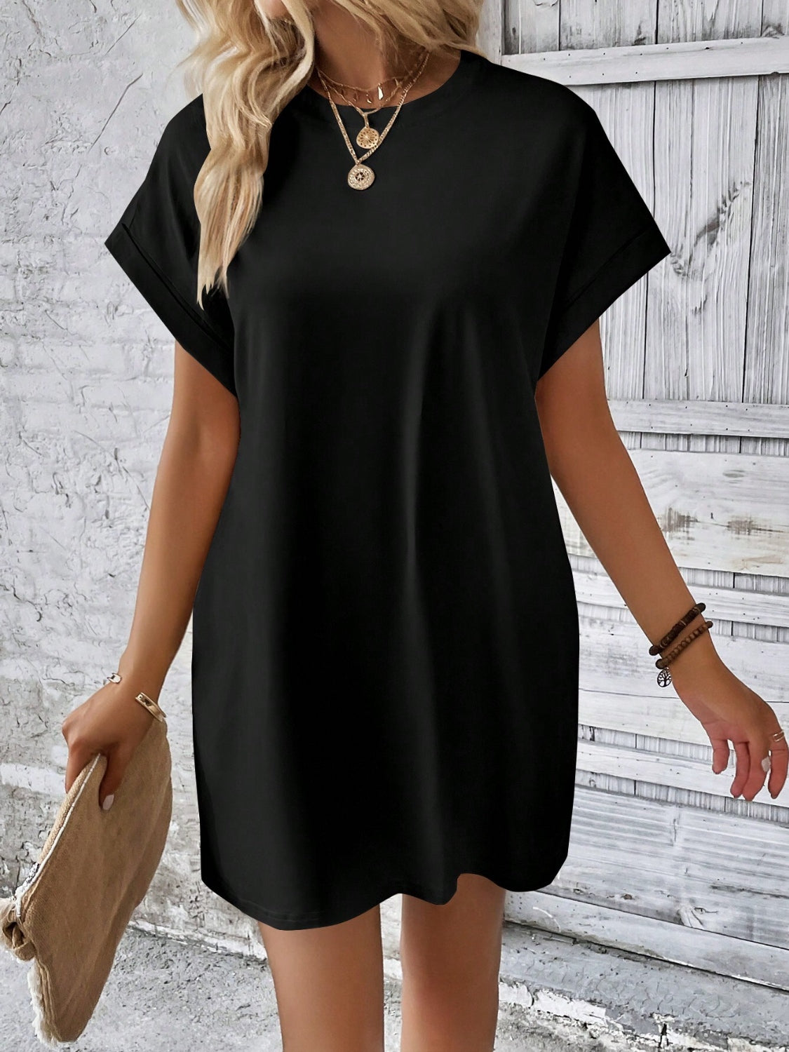 Round Neck Short Sleeve Mini Dress Round Neck Short Sleeve Mini Dress